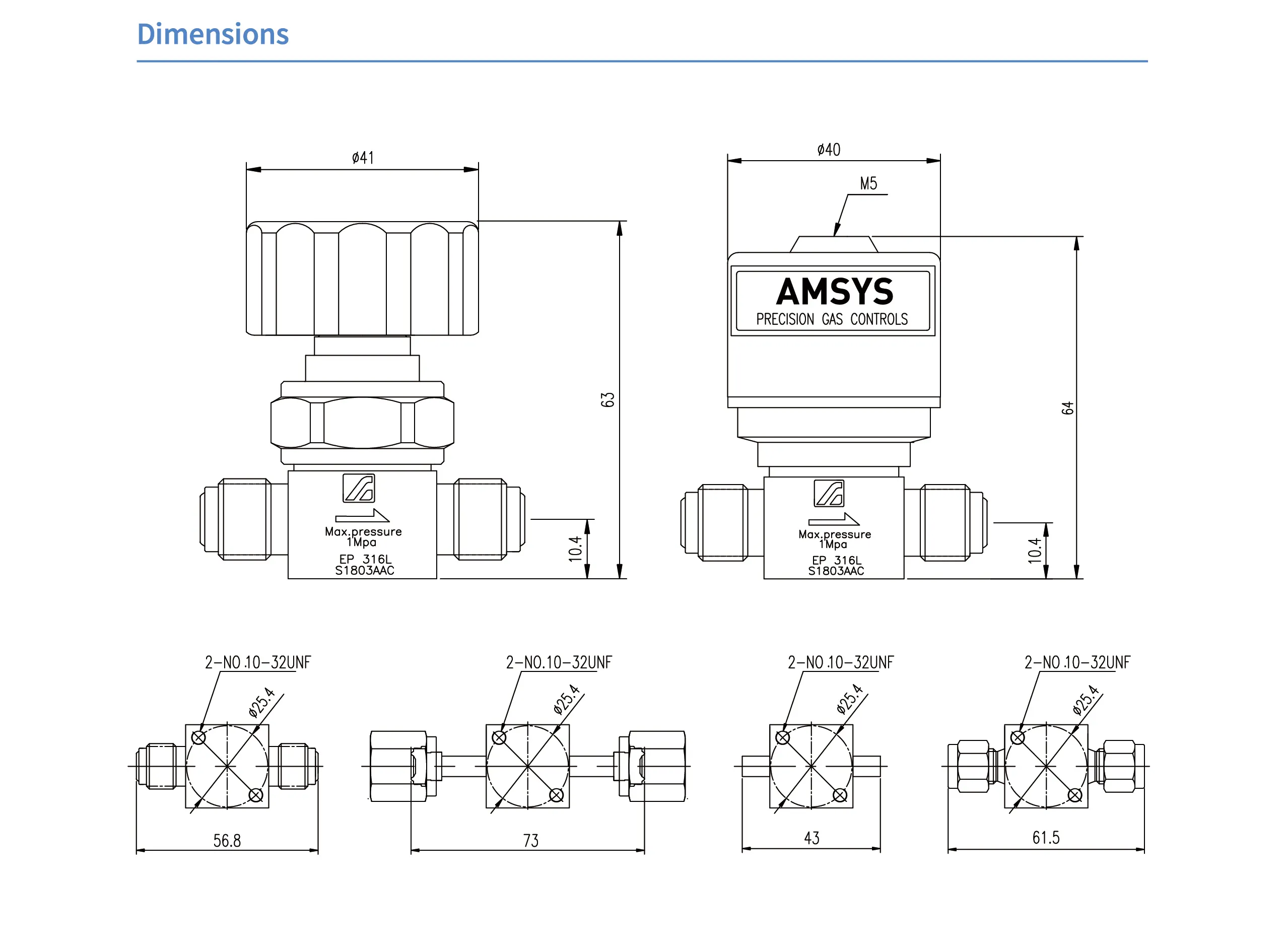 Клапан мембранный AMFLO, DV13 ручной, нержавеющий SS316L, 10 bar, 2-х портовый Cv=0.3